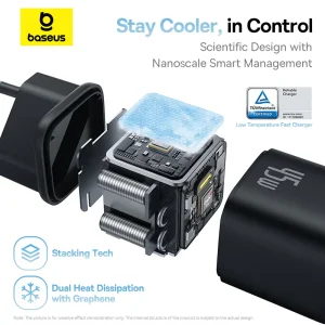 شارژر دیواری بیسوس PicoGo مدل CCGAN45CE توان 45 وات