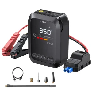 جامپ استارتر، کمپرسور باد و پاوربانک بیسوس BS-CH014 با ظرفیت 7800 میلی آمپر