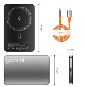 پاوربانک گلوریمی مدل FitCore Mag ظرفیت 5000 میلی آمپر توان 20 وات