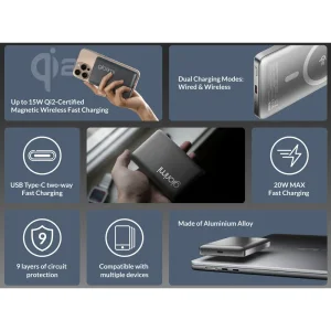 پاوربانک گلوریمی مدل FitCore Mag Qi2 ظرفیت 10000 میلی آمپر توان 20 وات