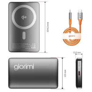 پاوربانک گلوریمی مدل FitCore Mag Qi2 ظرفیت 10000 میلی آمپر توان 20 وات