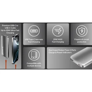 پاوربانک گلوریمی مدل FitCore ظرفیت 10000 میلی آمپر توان 20 وات