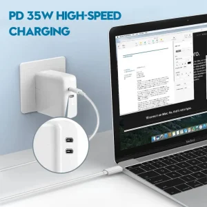 شارژر دیواری 35 وات اپل مدل Dual USB-C Port سه پین اورجینال
