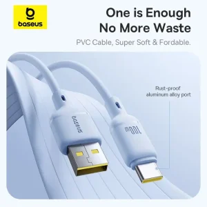کابل شارژ USB به Type-C بیسوس مدل Silky P10377703113-01 طول 2 متر توان 100 وات