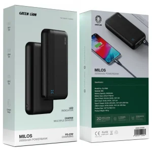 پاوربانک گرین لاین مدل Milos ظرفیت 20000 میلی آمپر توان 20 وات