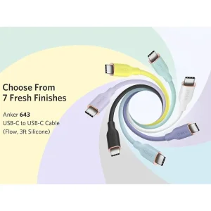 کابل شارژ USB-C به USB-C انکر PowerLine III Flow مدل A8552 طول 0.9 متر توان 240 وات