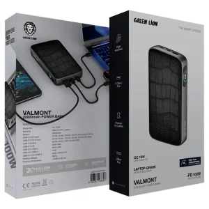 پاوربانک گرین لاین مدل Valmont ظرفیت 20000 میلی آمپر توان 100 وات