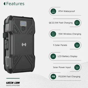 پاوربانک خورشیدی Solar 5-Panel گرین لاین ظرفیت 20000 میلی آمپر ساعت توان 20 وات