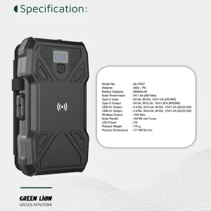 پاوربانک خورشیدی Solar 5-Panel گرین لاین ظرفیت 20000 میلی آمپر ساعت توان 20 وات