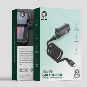 شارژر فندکی 45 وات گرین لاین مدل GL-318 GNCC45WPDLGBK با کابل لایتنیگ