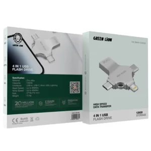 فلش مموری + مبدل گرین لاین مدل GN4IN1USB128SL ظرفیت 128 گیگابایت