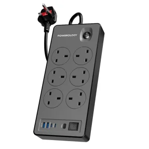 چندراهی برق 6 سوکت و شارژر پاورولوژی مدل PWCUQC046BK توان 2990 وات