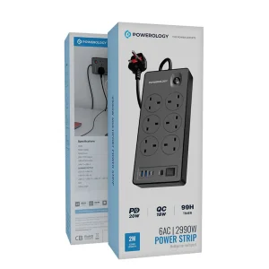 چندراهی برق 6 سوکت و شارژر پاورولوژی مدل PWCUQC046BK توان 2990 وات