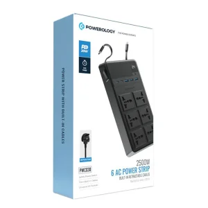 چندراهی برق 6 سوکت و شارژر پاورولوژی مدل PWCUQC030 توان 2500 وات