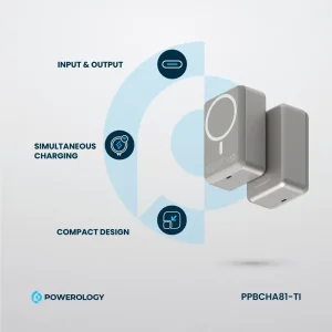 پاوربانک وایرلس مگنتی پاورولوژی مدل PPBCHA81 ظرفیت 30000 میلی آمپر ساعت توان 20 وات
