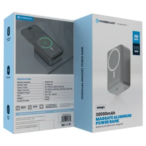 پاوربانک وایرلس مگنتی پاورولوژی مدل PPBCHA81 ظرفیت 30000 میلی آمپر ساعت توان 20 وات