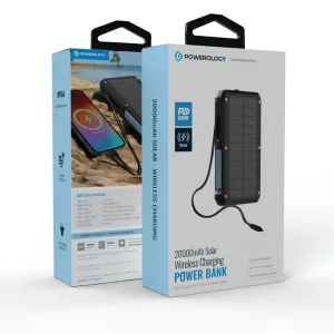 پاوربانک وایرلس شارژ سولار پاورولوژی مدل PPBCHA76 ظرفیت 20000 میلی آمپر ساعت توان 20 وات