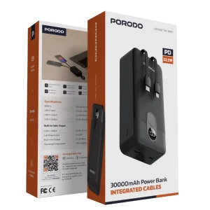 پاوربانک پرودو مدل PDPBFCH059 ظرفیت 30000 توان 22.5 وات با کابل متصل