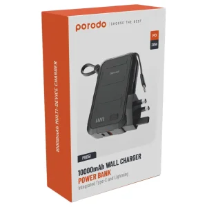 پاوربانک و شارژر دیواری پرودو مدل PDPBFCH051 ظرفیت 10000 توان 22.5 وات با کابل متصل