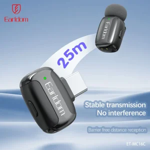 میکروفون یقه‌ای بی سیم ارلدام مدل MC16C دوکاربره تایپ سی