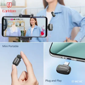 میکروفون یقه‌ای بی سیم ارلدام مدل MC16C دوکاربره تایپ سی