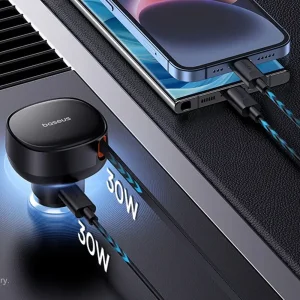 شارژر فندکی بیسوس مدل Enjoyment Pro CCTXP-UC توان 60 وات با کابل متصل تایپ سی