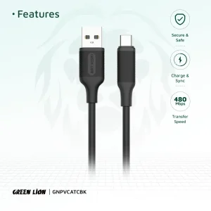 کابل شارژ USB به Type-C گرین لاین مدل GNPVCATCBK طول 1 متر