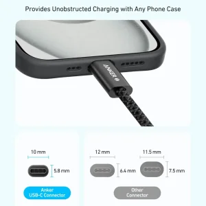 کابل شارژ USB-C به USB-C انکر Zolo مدل A8060 طول 1.8 متر توان 240 وات