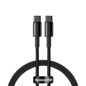 کابل شارژ USB-C به USB-C بیسوس مدل Tungsten Gold CATWJ-A01 طول 2 متر توان 100 وات