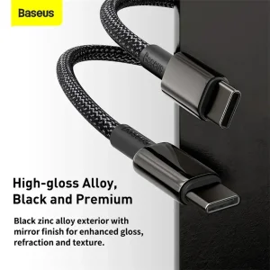 کابل شارژ USB-C به USB-C بیسوس مدل Tungsten Gold CATWJ-A01 طول 2 متر توان 100 وات