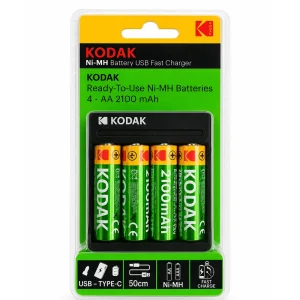باتری قلمی قابل شارژ کداک مدل Rechargeable 2100mAh Ni-MH بسته 4 عددی به همراه شارژر