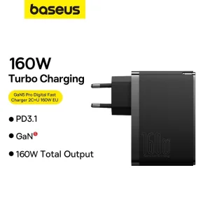 شارژر دیواری بیسوس GaN5 Pro Fast Charger CCGAN160CE توان 160 وات با کابل