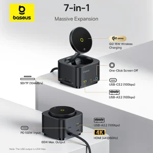 هاب تایپ سی 7 پورت و شارژر وایرلس بیسوس MagPro Series II مدل BS-OH122 B00072900121-00