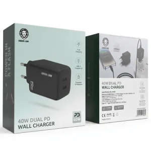 شارژر دیواری گرین لاین Dual PD مدل GL-W23B توان 40 وات