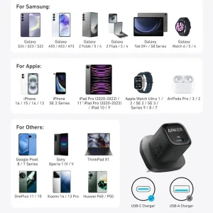 شارژر دیواری انکر مدل B2656 توان 25 وات با کابل USB-C