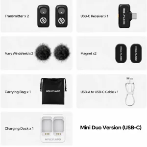 محتویات جعبه Hollyland LARK A1 Mini Duo USB-C