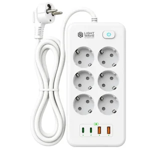 چندراهی برق و USB لایت ویو مدل LightWave LW-EXT-662U2C