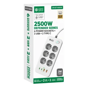چندراهی برق و USB لایت ویو مدل LightWave LW-EXT-662U2C