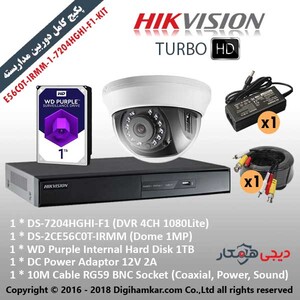 پکیج کامل دوربین مداربسته TurboHD هایک ویژن اقتصادی KIT-7204HGHI-F1-1-E56C0T-IRMM