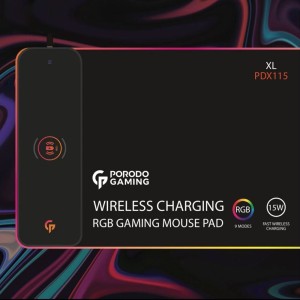 ماوس پد گیمینگ با شارژر بی سیم 15واتی پرودو Porodo RGB Gaming Mouse Pad PDX115