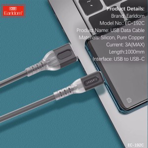 کابل شارژ USB به Type-C ارلدام مدل EC-192C طول 1 متر توان 3.0 آمپر