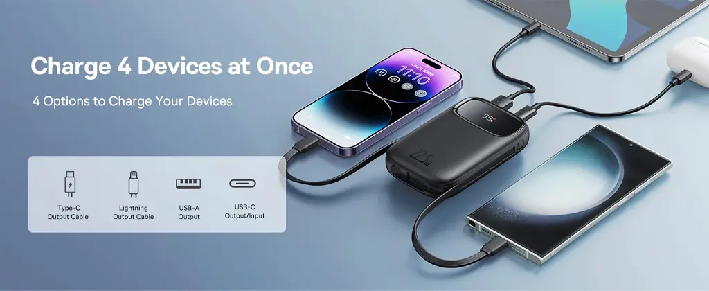 کابل&zwnj;های داخلی Type-C و Lightning پاوربانک Baseus QPow2