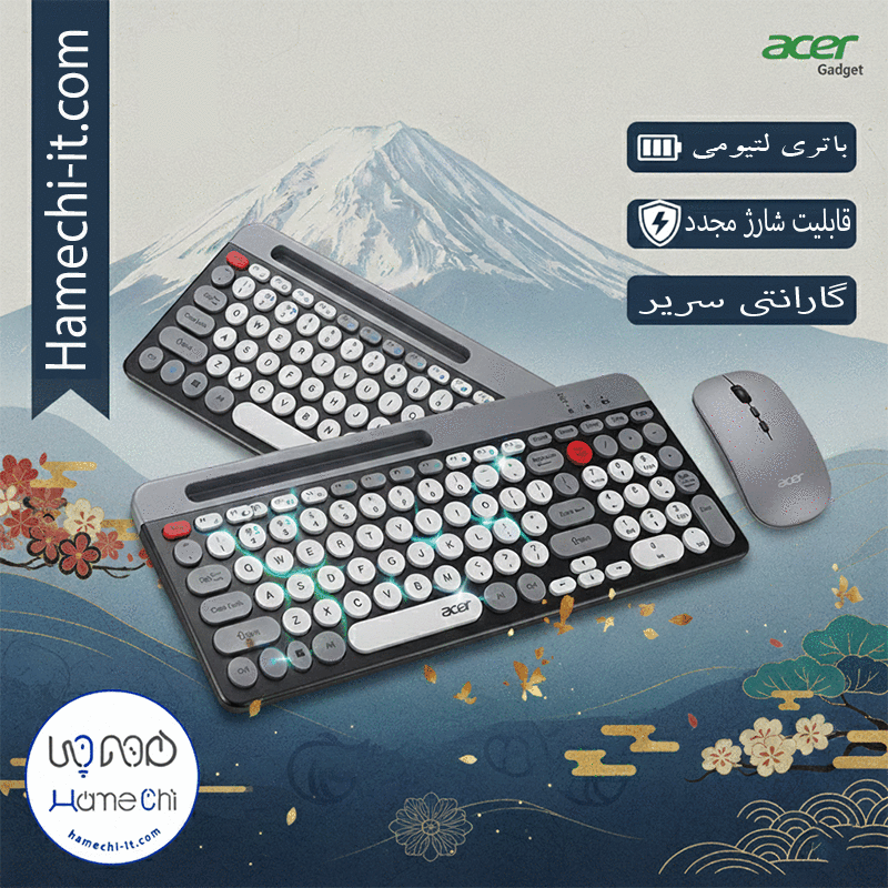 ست کیبورد و ماوس بی‌سیم ایسر مدل Acer OKR215 اصل ژاپن (شارژی) + گارانتی سریر
