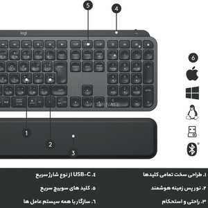 کیبورد لاجیتک مدل MX Keys Graphite BT