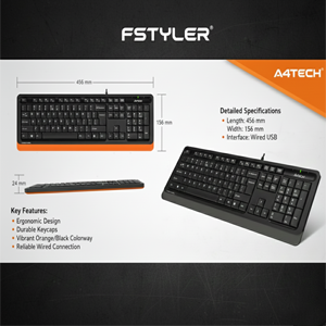 A4Tech FK10 FSTYLER: کیبورد باسیم شیک، مقاوم در برابر آب و ایده‌آل برای تایپ طولانی (استوک)