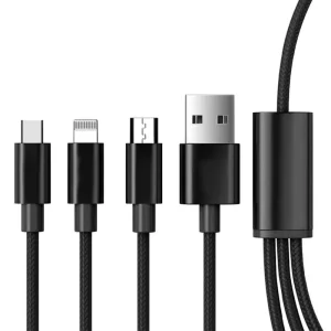 کابل تبدیل USB به Micro USB / لایتنینگ / USB-C مینیسو مدل 3H طول 1.2 متر