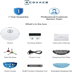 ربات جاروبرقی ECOVACS DEEBOT N10، مکش قدرتمند 4300Pa، زمان اجرا تا 300 دقیقه، ناوبری dToF، نقشه برداری چند طبقه (یک سال گارانتی توسط ECOVACS)