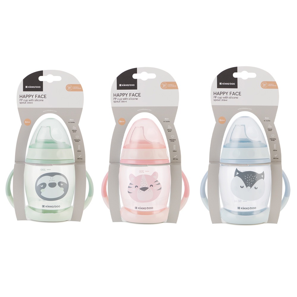 لیوان آبمیوه خوری سوپاپ  دار کیکا بو Kikka boo مدل Happy face حجم 200 میل