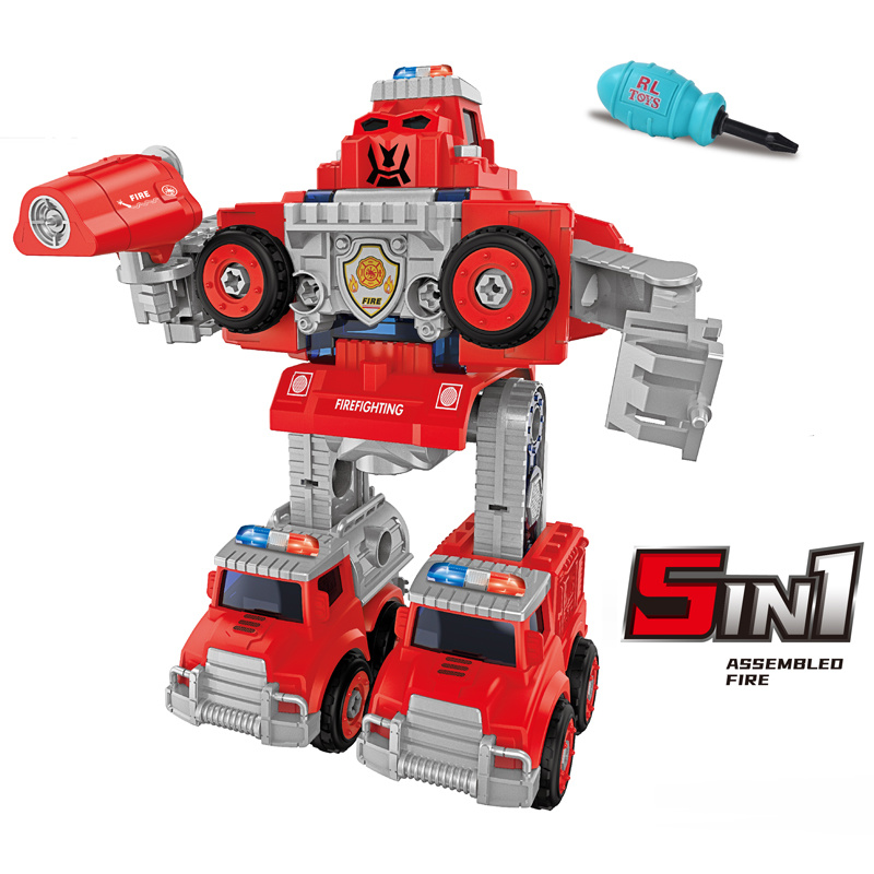اسباب بازی ربات تبدیل شونده 5 عددی طرح ماشین آتش نشانی