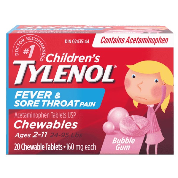 قرص‌ جویدنی تب بر و گلو درد تایلنول Tylenol برای 2-11 سال